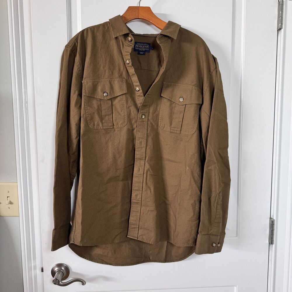 Pendleton Men's L Olive Green 100% Cotton Military Button Down Work Shirt NWOT